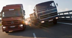 Mercedes-Benz Vergleichstestfahrt mit einem LP 1620 und dem Actros